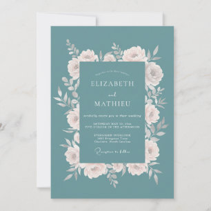 Klassische Stahl-Schiefer-Blüten-Hochzeit Einladung