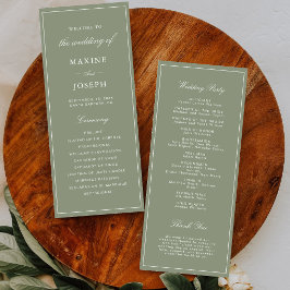 Klassische staubgrüne Schrift Hochzeit Programm