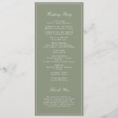 Klassische staubgrüne Schrift Hochzeit Programm (Rückseite)