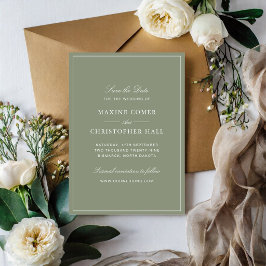 Klassische staubgrüne Schrift Hochzeit Save The Date