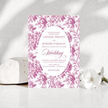 Klassische staubrosa Toile Floral Hochzeitseinladu