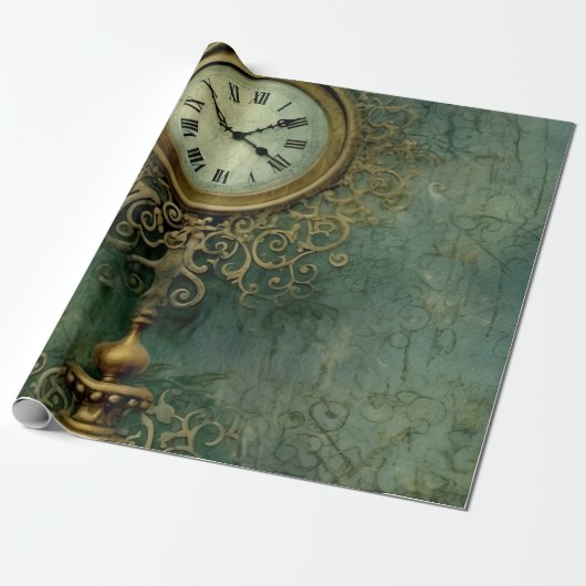 Klassische Steampunk-Uhrwerk mit ländlichem Smarag Geschenkpapier (Ungerollt)