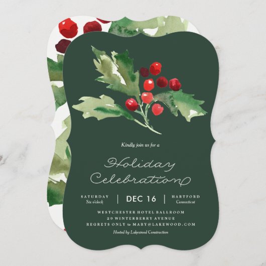 Klassische Stechpalmen-Beeren-Feiertags-Party Einladung (Vorne/Hinten)