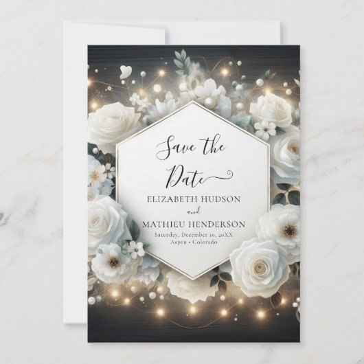 Klassische, stilvolle White Roses Wedding Save The Date (Vorderseite)