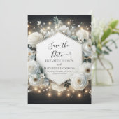 Klassische, stilvolle White Roses Wedding Save The Date (Stehend Vorderseite)