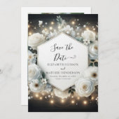 Klassische, stilvolle White Roses Wedding Save The Date (Vorne/Hinten)