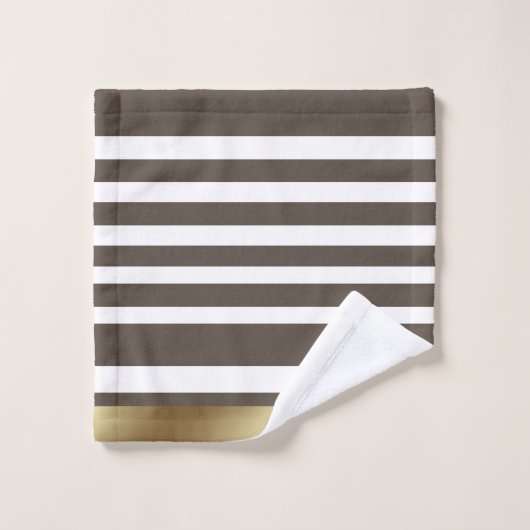Klassische Streifen, braun, weiß, Personalisiert Badhandtuch Set (Waschlappen)