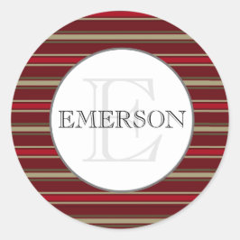 Klassische Streifen Burgundy Red Tan White Custom Runder Aufkleber