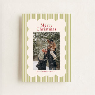 Klassische Streifen-Fotoweihnachtskarte Feiertagskarte