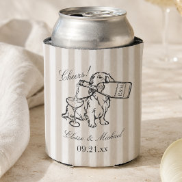 Klassische Streifen-Handskizze Dachshund-Hochzeit Dosenkühler