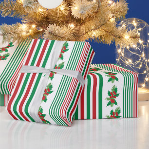 Klassische Streifen mit Stechpalme Geschenkpapier