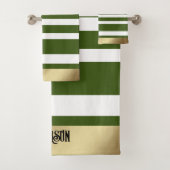 Klassische Streifen, olive, weiß, goldfarben Perso Badhandtuch Set (Insitu)