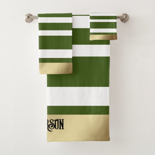 Klassische Streifen, olive, weiß, goldfarben Perso Badhandtuch Set (Insitu)