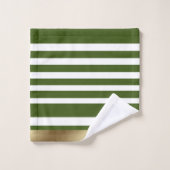 Klassische Streifen, olive, weiß, goldfarben Perso Badhandtuch Set (Waschlappen)