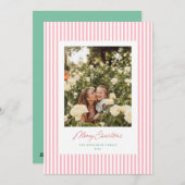Klassische Streifen Rosa Weihnachtsfotokarte Feiertagskarte (Vorne/Hinten)