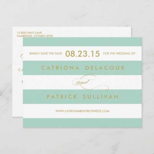 Klassische Streifen Save the Date Postkarte (Vorne/Hinten)