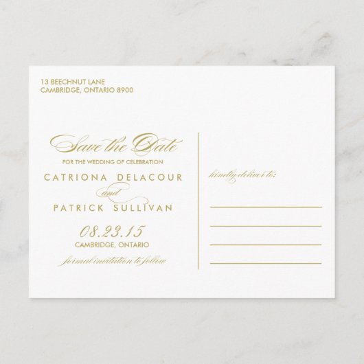 Klassische Streifen Save the Date Postkarte (Rückseite)