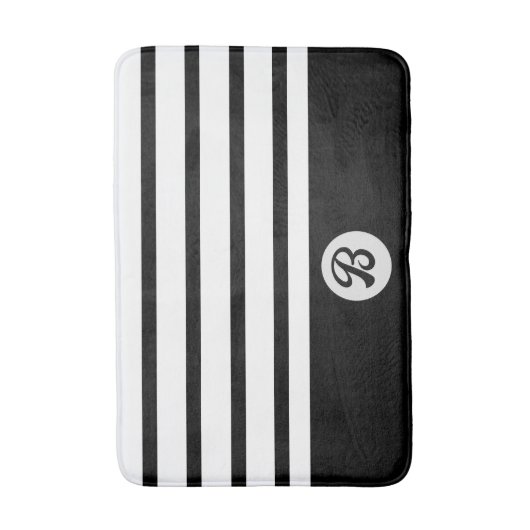 Klassische Streifen schwarz-weiß mit Monogramm Badematte (Vorderseite Vertikal)