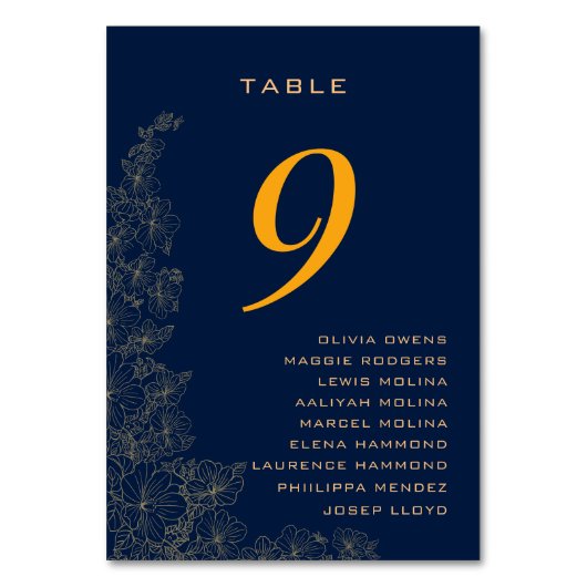 Klassische subtile Muster Namen Navy Blue Tischnummer (Rückseite)