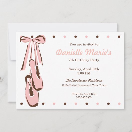 Klassische Sweet Pink Ballett Einladung (Vorderseite)