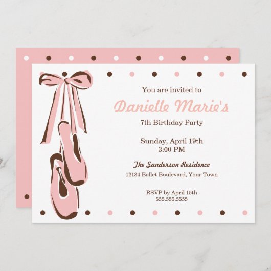 Klassische Sweet Pink Ballett Einladung (Vorne/Hinten)