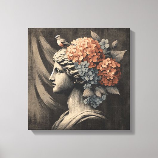 Klassische Szene mit Gipsumstatue und Hydrangea Leinwanddruck (Vorderseite)