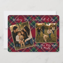 Klassische Tartan-Karo-Festtagskarte mit zwei Foto