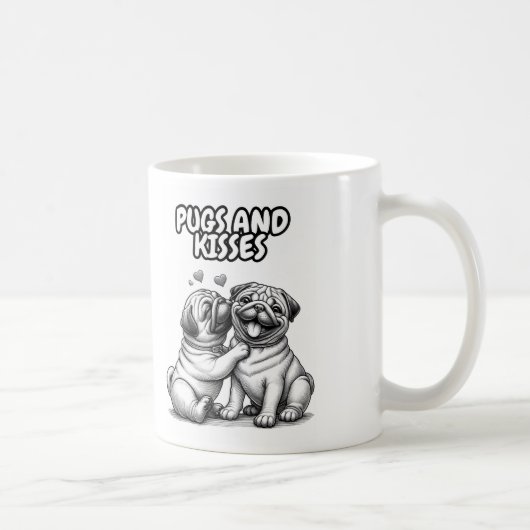 Klassische Tasse mit Mops und Küssen (Rechts)