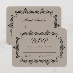Klassische Taupe-Linene-Braun-Ornamentale Hochzeit RSVP Karte