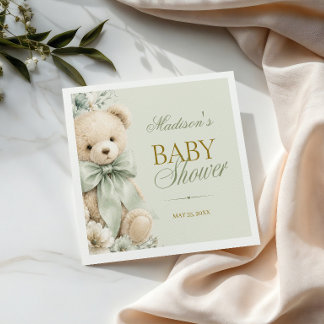 Klassische Teddybär-Baby-Party in Salbeigrün Serviette