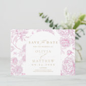 Klassische Toile De Jouy Französisch Save The Date (Stehend Vorderseite)