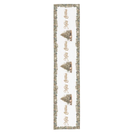 Klassische Tradition Grün und Gold Weihnachtsbaum Kurzer Tischläufer (Vorderseite)