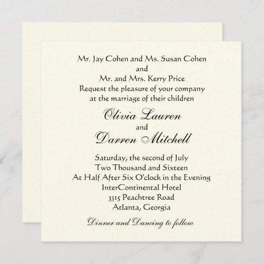 Klassische traditionelle Hochzeitseinladung Einladung (Vorne/Hinten)