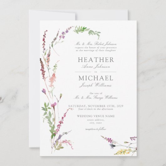 Klassische Trendy Elegante Wildblume Hochzeitsfeie Einladung (Vorderseite)