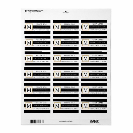 Klassische trendy Schwarz-weiß Stripes Monogram We Adressaufkleber (Vorne)