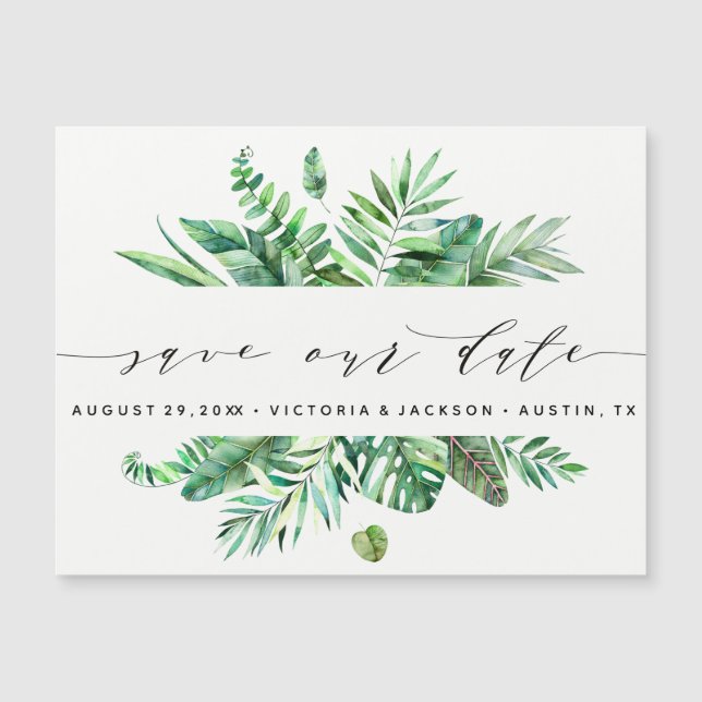 Klassische tropische Blätter in Wasserfarbe rettet Magnetkarte (Vorderseite)