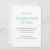 Klassische türkisfarbene Feier des Lebens mit Foto Einladung (Rückseite)