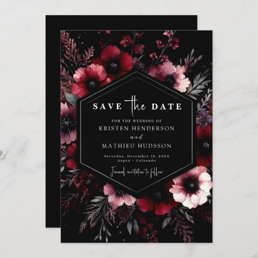 Klassische Typografie Burgundy Wedding Save The Date (Vorne/Hinten)
