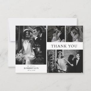 Klassische Typografie Elegante Fotocollage Hochzei Dankeskarte