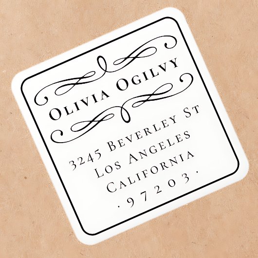 Klassische Typografie-Individuelle Name-Rücksendea Quadratischer Aufkleber