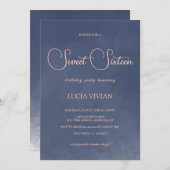 Klassische Typografie Navy Blue Smoke Sweet 16 Einladung (Vorne/Hinten)