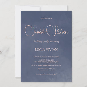 Klassische Typografie Navy Blue Smoke Sweet 16 Einladung