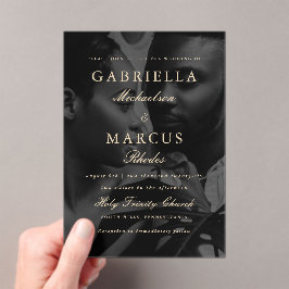 Klassische Typografie-Overlay-Foto Hochzeit Acryleinladungen