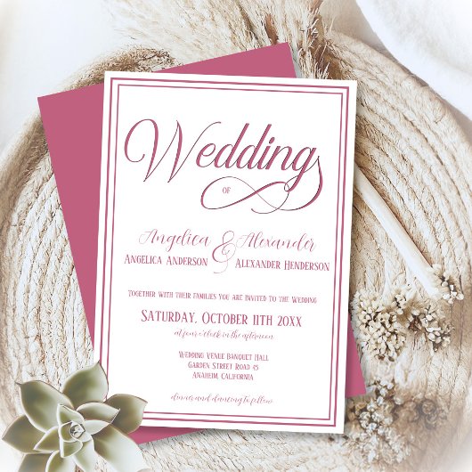 Klassische Typografie Rosegold Weiße Hochzeit Einladung