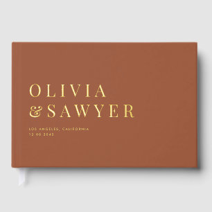 Klassische Typografie Terracotta Foto Wedding Gästebuch