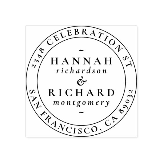 Klassische typografische Hochzeitsrunde Rücksendea Gummistempel (Prägung)