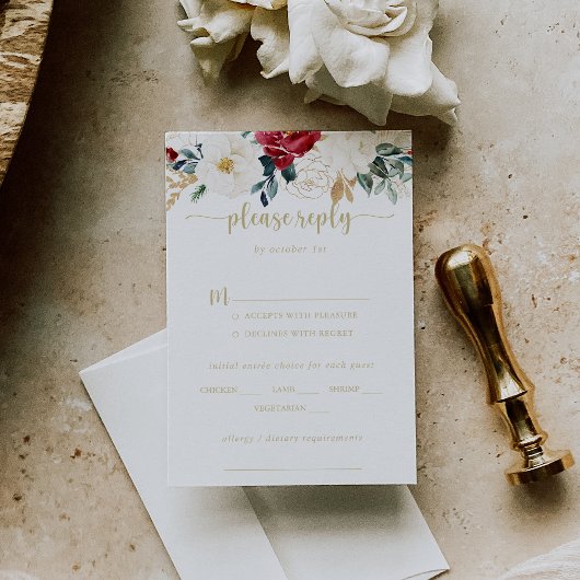 Klassische UAWG für das Hochzeitsmenü des Goldenen RSVP Karte