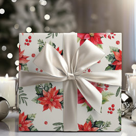 Klassische und charmante rote Poinsettias und Berr Geschenkpapier