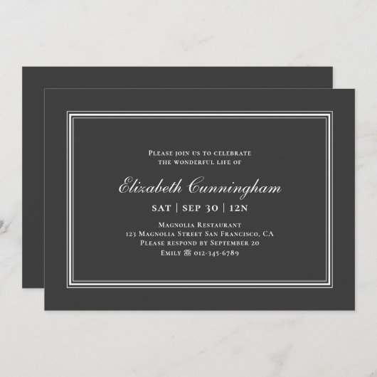 Klassische und einfache Elegante Gedenkfeier Einladung (Vorne/Hinten)