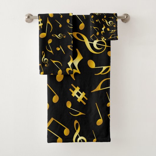 Klassische und einfache Gold-Musiknoten auf schwar Badhandtuch Set (Insitu)